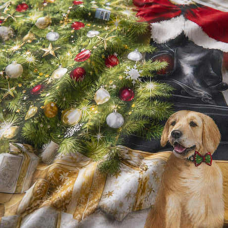 Macro close-up of the polycotton fabric on the Christmas Tree Polycotton Festive Duvet Cover Set