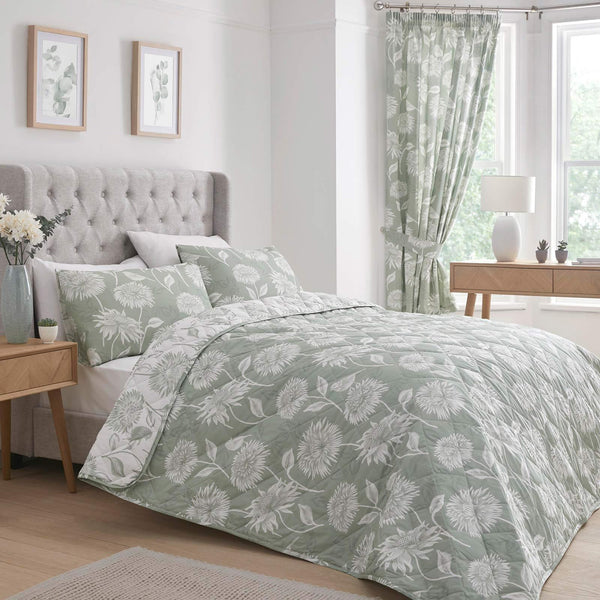 Chrysanthemum Quilted Bedspread Green - Ideal