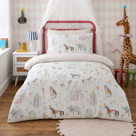 Circus Time Kids Microfibre Duvet Cover Set in multi styled on a coordinated bedroom bed