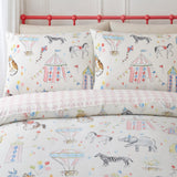 Close-up of Circus Time Kids Microfibre Duvet Cover Set in multi pillowcases showing the print and fabric detail