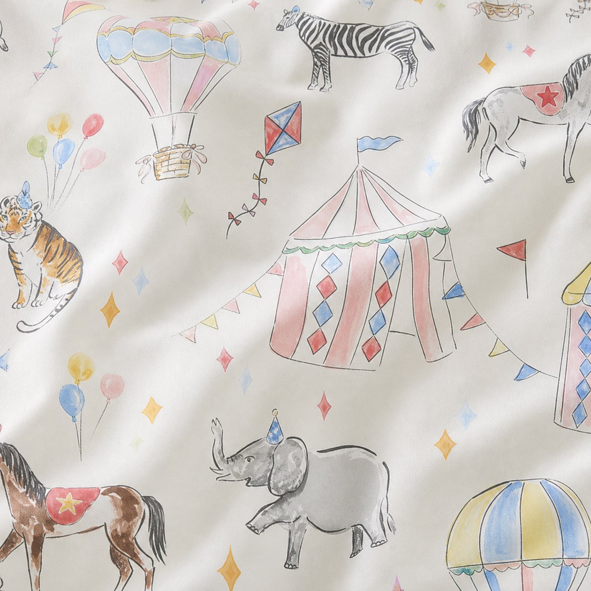 Macro close-up of the multi fabric on the Circus Time Kids Microfibre Duvet Cover Set