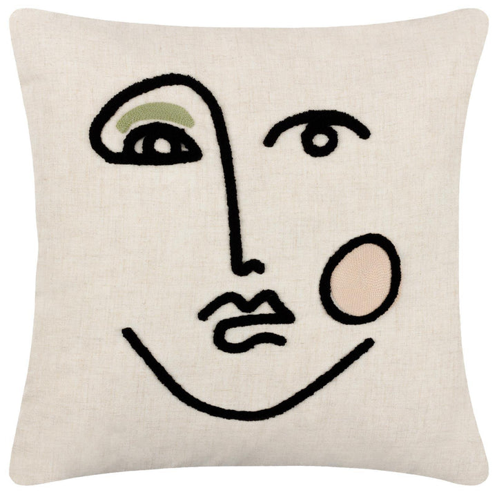 Cleo Embroidered Face Green Cushion Cover 18" x 18" - Ideal