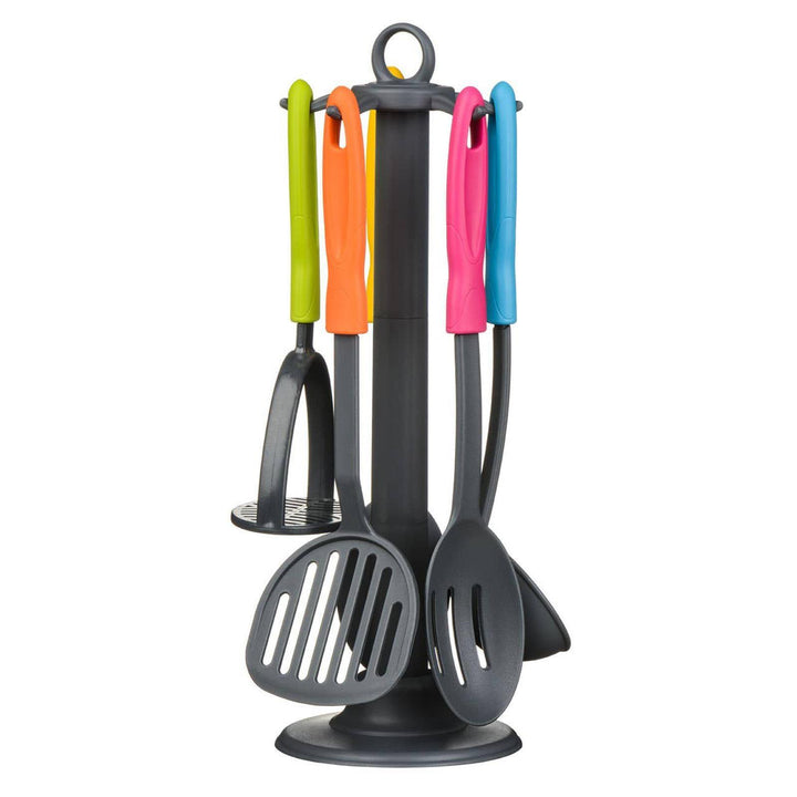 Colourful 5 Piece Utensil Set on Stand - Ideal