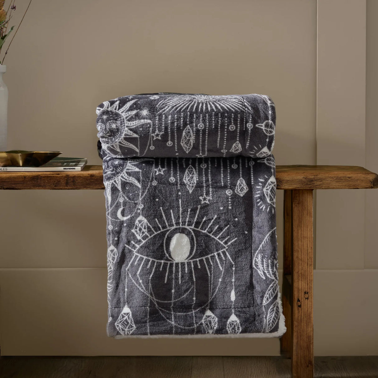 Constellation Printed Sherpa Fleece Throw Charcoal/Cream 130 x 180cm - image 1