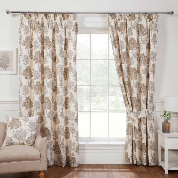 Coppice Trees Lined Tape Top Curtains Natural - Ideal