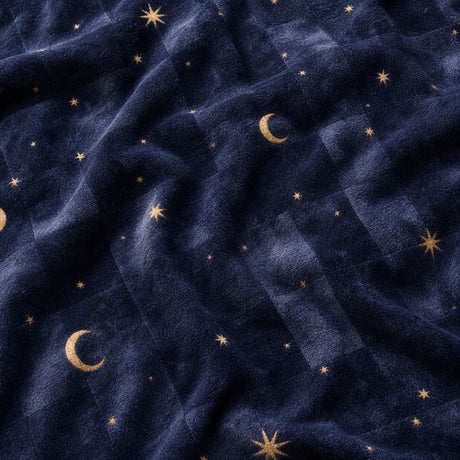 Macro close-up of the navy fabric on the Cosmic Star Cosy Microfibre Duvet Cover Set