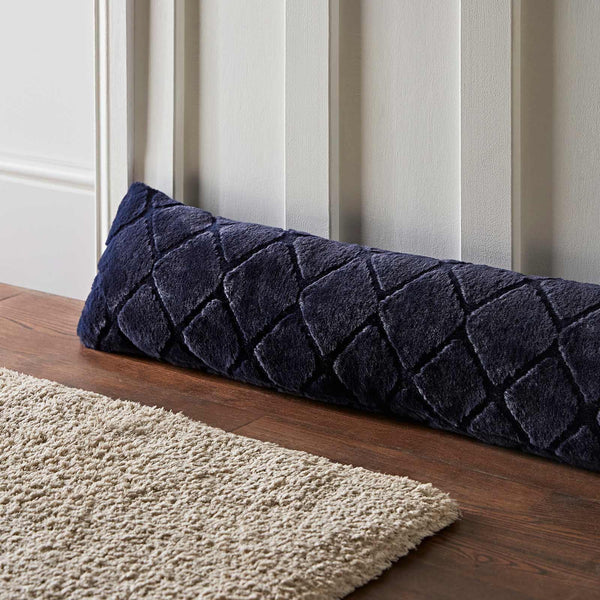 Cosy Diamond Faux Fur Draught Excluder Navy - Ideal