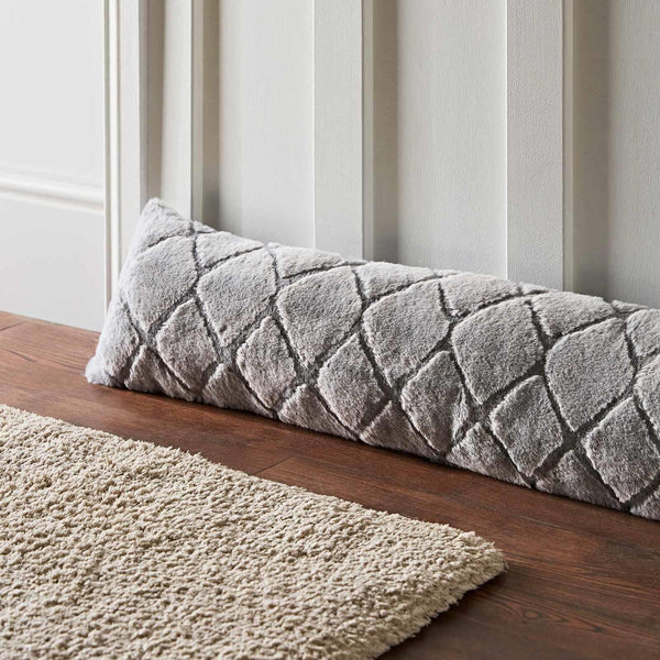 Cosy Diamond Faux Fur Draught Excluder Silver - Ideal