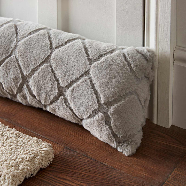 Cosy Diamond Faux Fur Draught Excluder Silver - Ideal