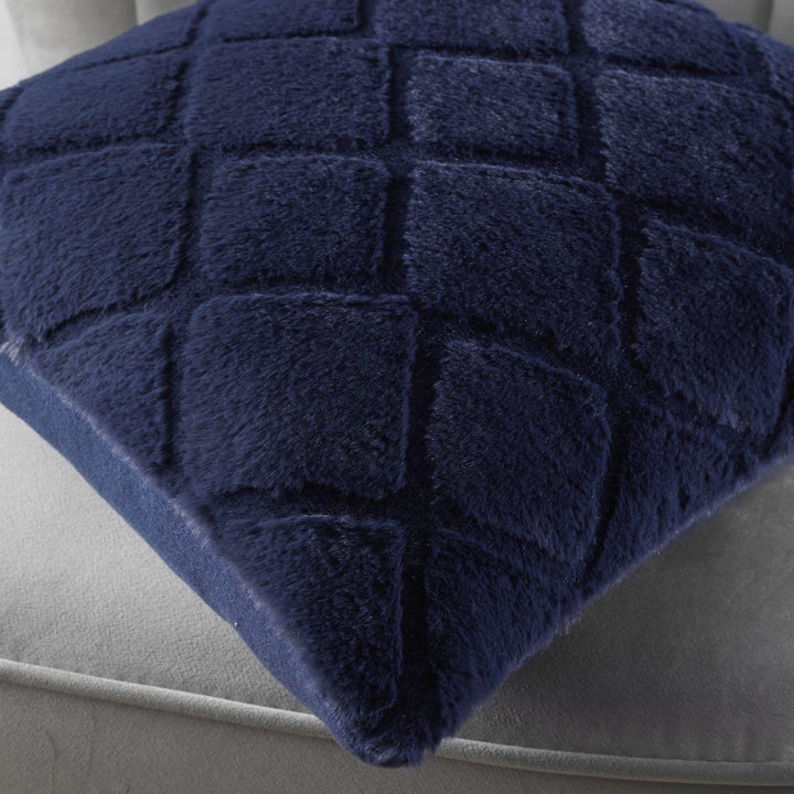 Cosy Diamond Faux Fur Navy Cushion Cover 17" x 17" - Ideal