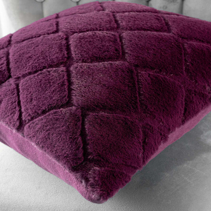 Cosy Diamond Faux Fur Plum Cushion Cover 17" x 17" - Ideal
