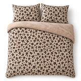 Overhead flat lay of the Cosy Leopard Microfibre Duvet Cover Set in natural with two matching pillowcases