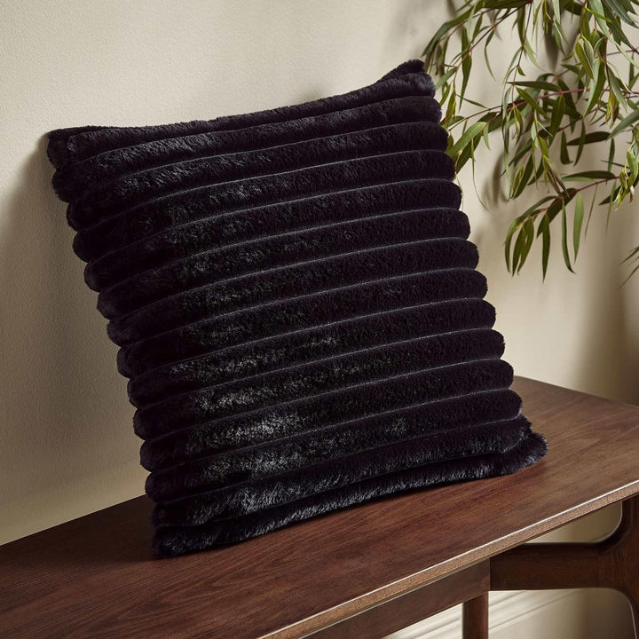 Cosy Ribbed Cushion Cover Black 18" x 18" - Ideal