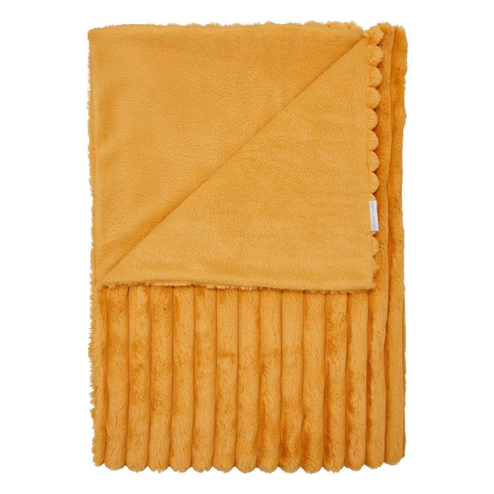 Cosy Ribbed Faux Fur Throw Mustard - Ideal