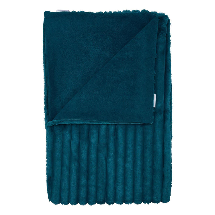 Cosy Ribbed Faux Fur Throw Teal - Ideal