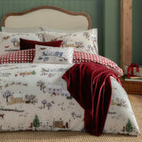 Cotswolds Christmas Printed Reversible Duvet Cover Set Cream/Burgundy - image 4