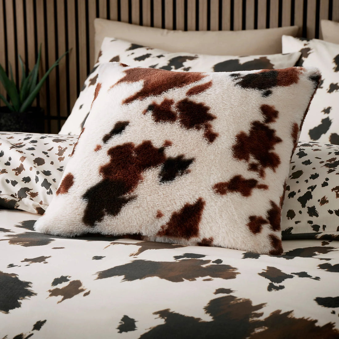 Cow Print Faux Fur Natural Cushion 43 x 43cm