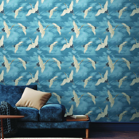 Catherine Lansfield Cranes Wallpaper Blue