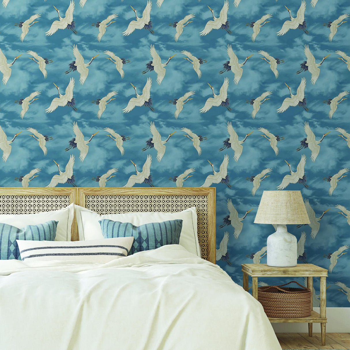 Catherine Lansfield Cranes Wallpaper Blue