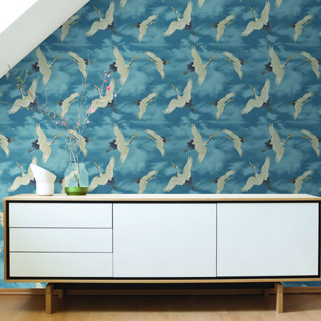 Catherine Lansfield Cranes Wallpaper Blue