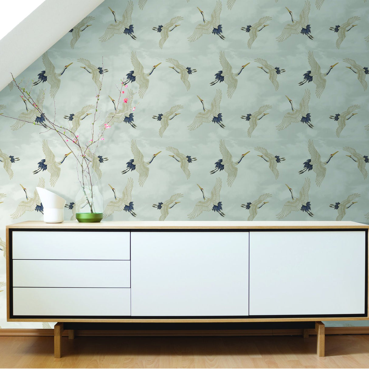 Catherine Lansfield Cranes Wallpaper White
