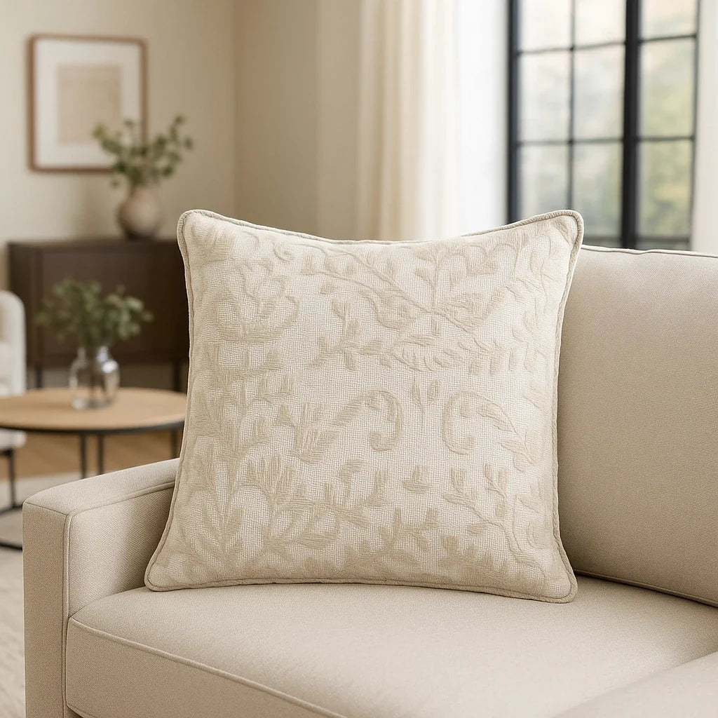 Marple Floral Jacquard Cushion Cover 43cm x 43cm - Natural