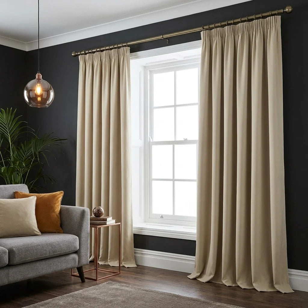 Cream 100% Blackout Thermal Pencil Pleat Curtains