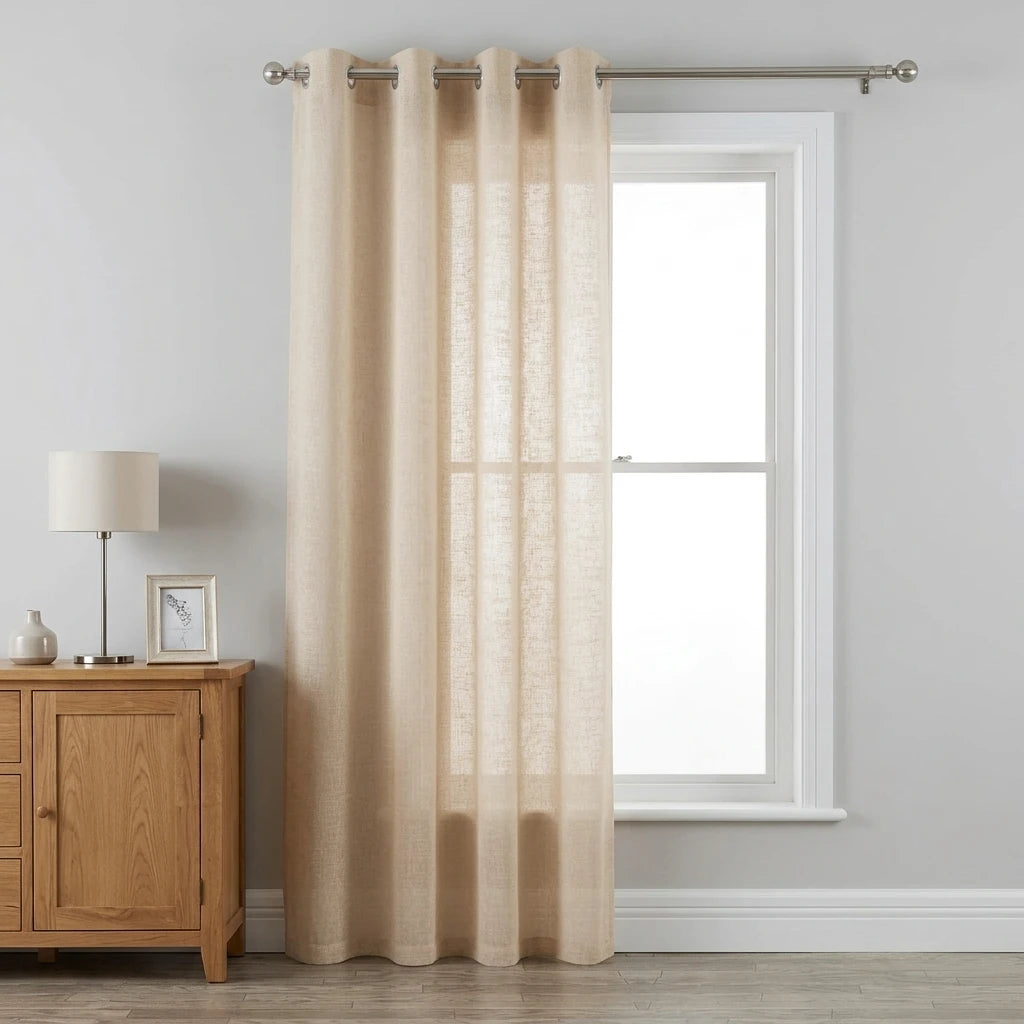 Crete Eyelet Natural Beige Voile Curtains Panel