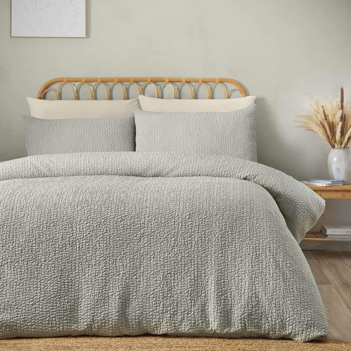 Catherine Lansfield Crinkle Seersucker Blue Duvet Cover Set - Green
