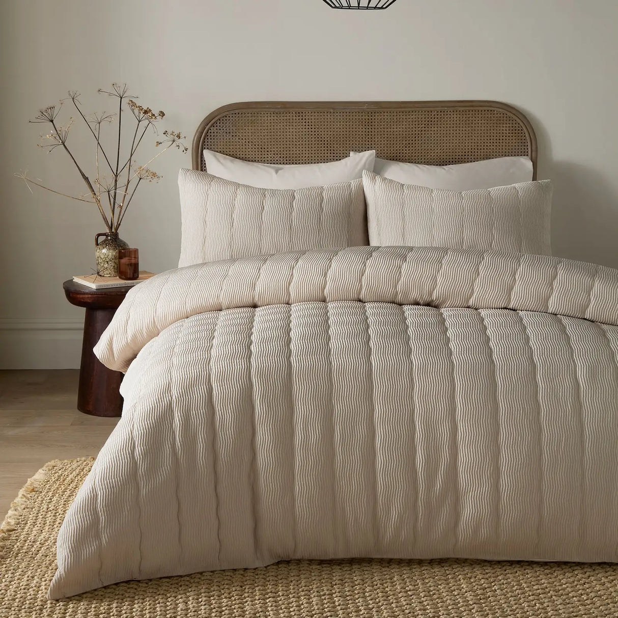 Crinkle Wave Natural Easy Care Duvet Cover Set - main product image