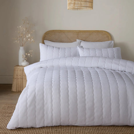 Crinkle Wave White Easy Care Duvet Cover Set - main product image