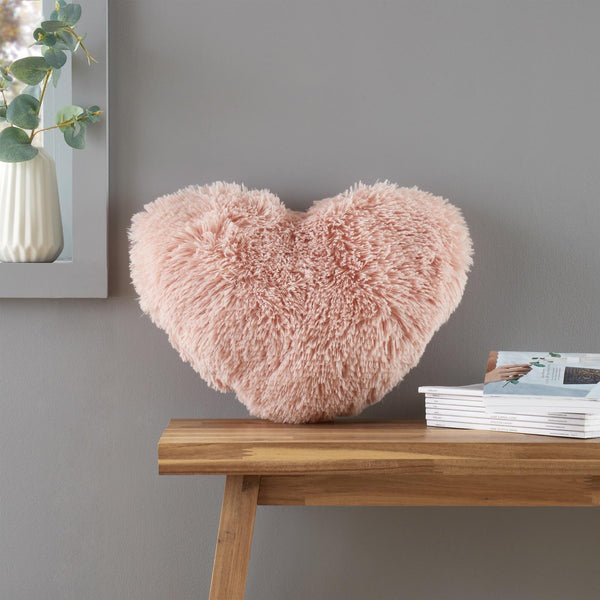 Cuddly Heart Deep Pile Shaped Cushion Blush - Ideal