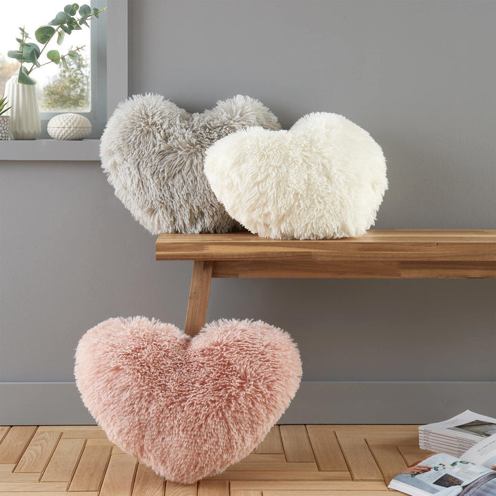 Cuddly Heart Deep Pile Shaped Cushion Cream - Ideal