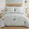 Cute Dogs Polycotton Duvet Cover Set styled on a bed in a coordinated bedroom lifestyle scene