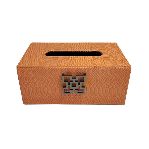 Faux Leather Tissue Box Holder Orange 10cm
