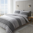 Catherine Lansfield Textured Banded Stripe Blue and Grey Duvet Cover Set - Charcoal