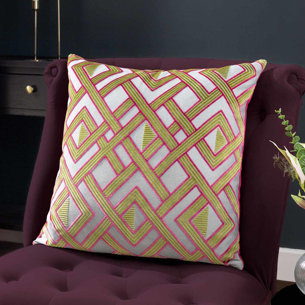 Henley Cushion Cover Lime + Pink