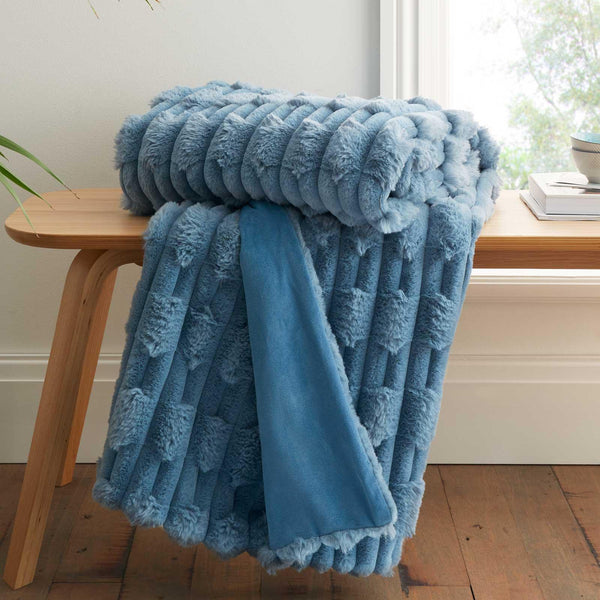Carved Faux Fur Throw Blue