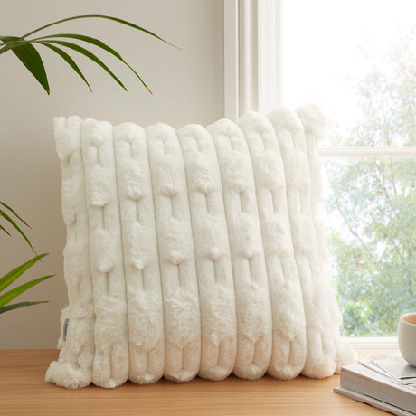 Bianca Carved Faux Fur Filled Cushion 50cm x 50cm - Cream