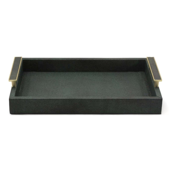 Black and Green Faux Litchi Tray with Gold Handle 40x27cm