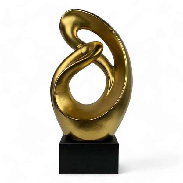 Abstract Sculpture Matte Gold on Black Stand 69cm
