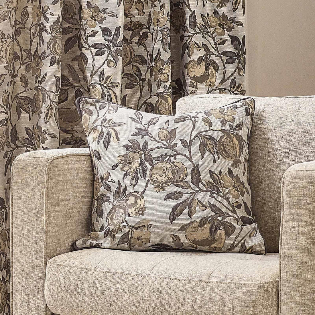 Pomegranate Jacquard Natural Cushion Cover 50cm x 50cm