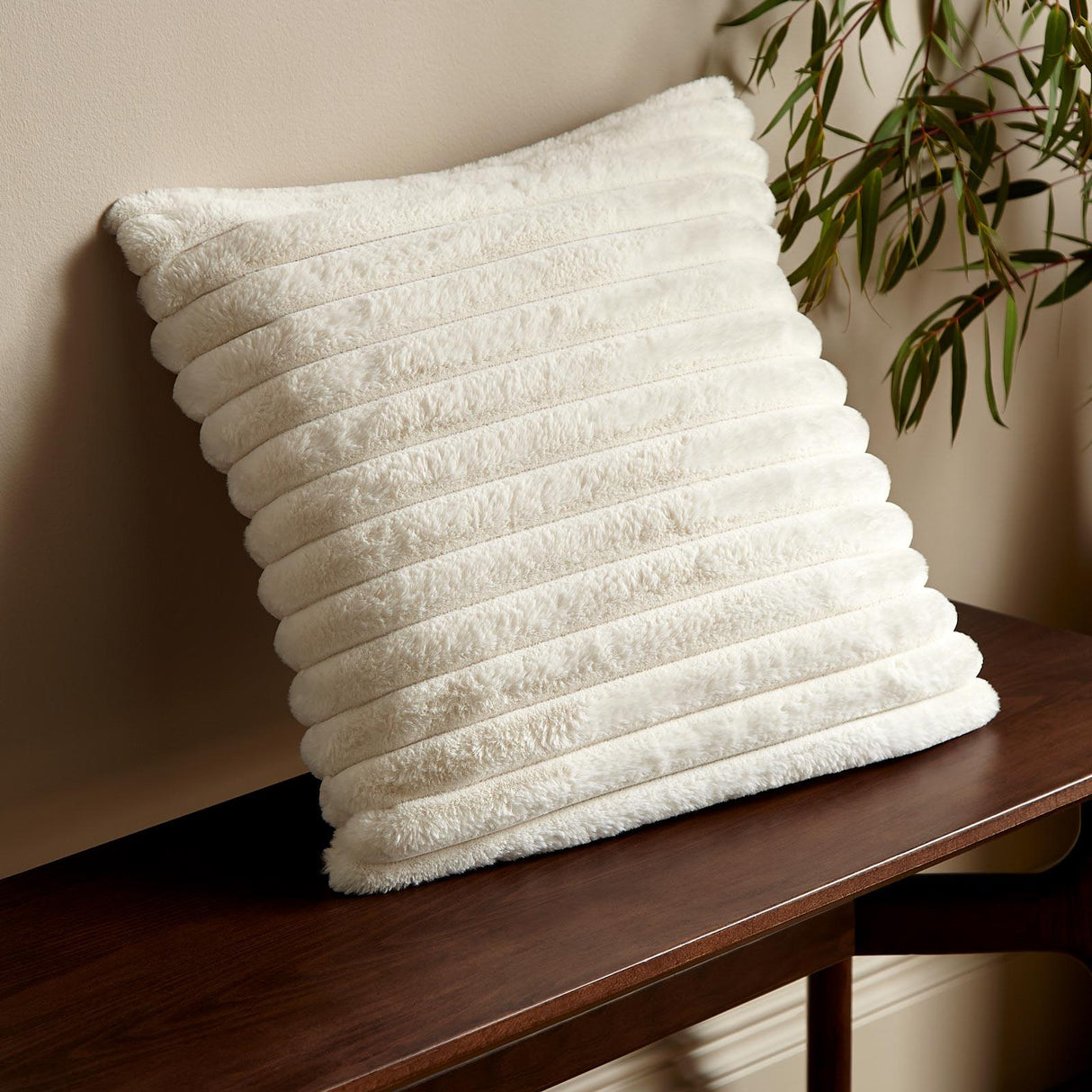 Catherine Lansfield Cosy Ribbed Filled Cushion 45cm x 45cm - Cream