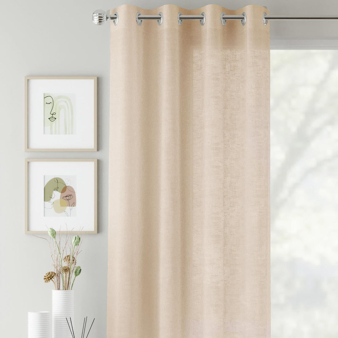 Crete Eyelet Natural Beige Voile Curtains Panel