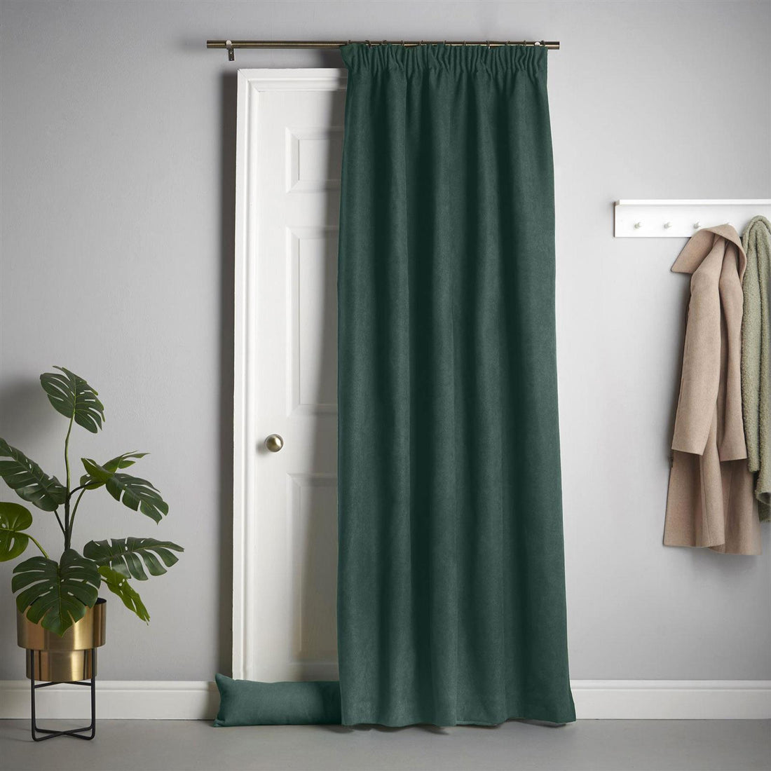 Tape Top Green Velvet Chenille Thermal Blackout Door Curtain 55 x 84 Inch