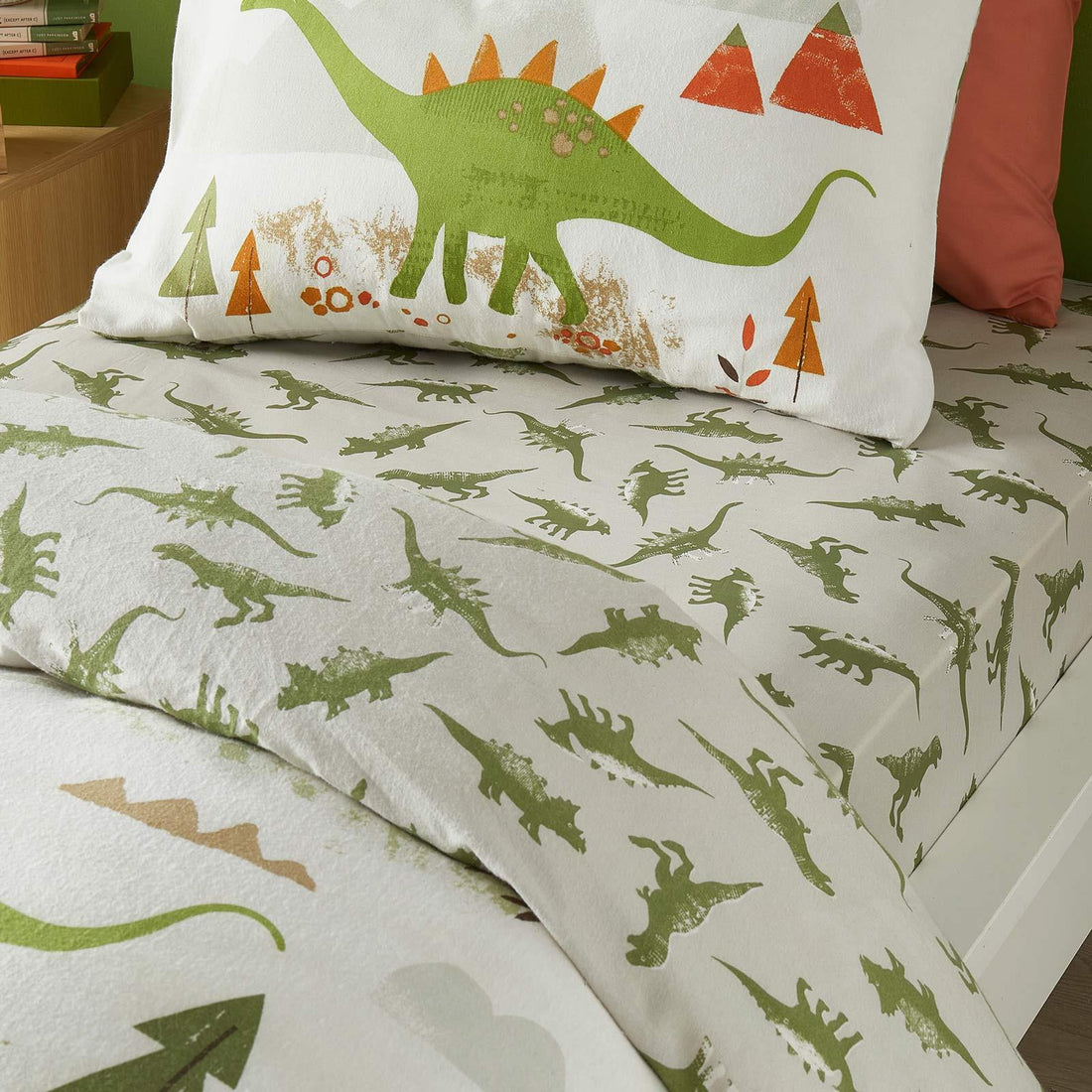 Dino Brushed Kids Single Fitted Sheet