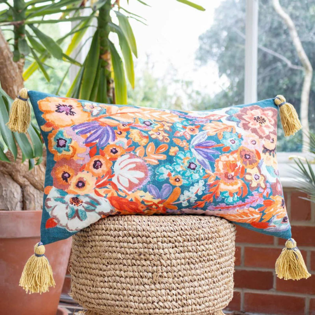Traloa Floral Tasselled Cushion Cover 12" x 20" by Wylder