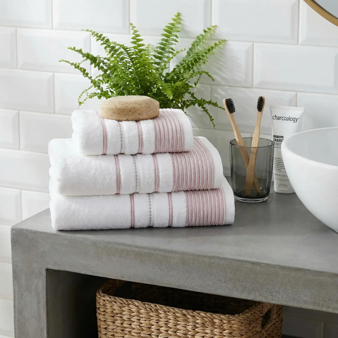 Dakota Stripe 500GSM Blush Bathroom Towel Collection