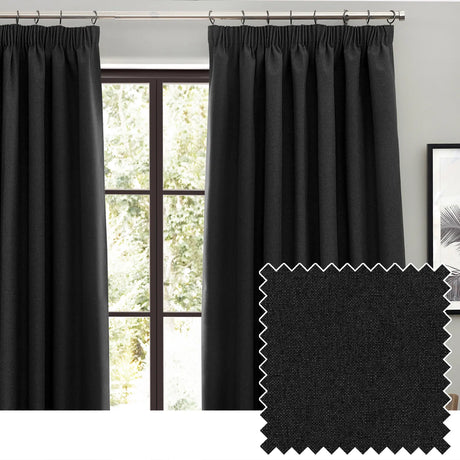 Dawn Lined Black Thermal Blackout Pencil Pleat Curtains - additional product view 1