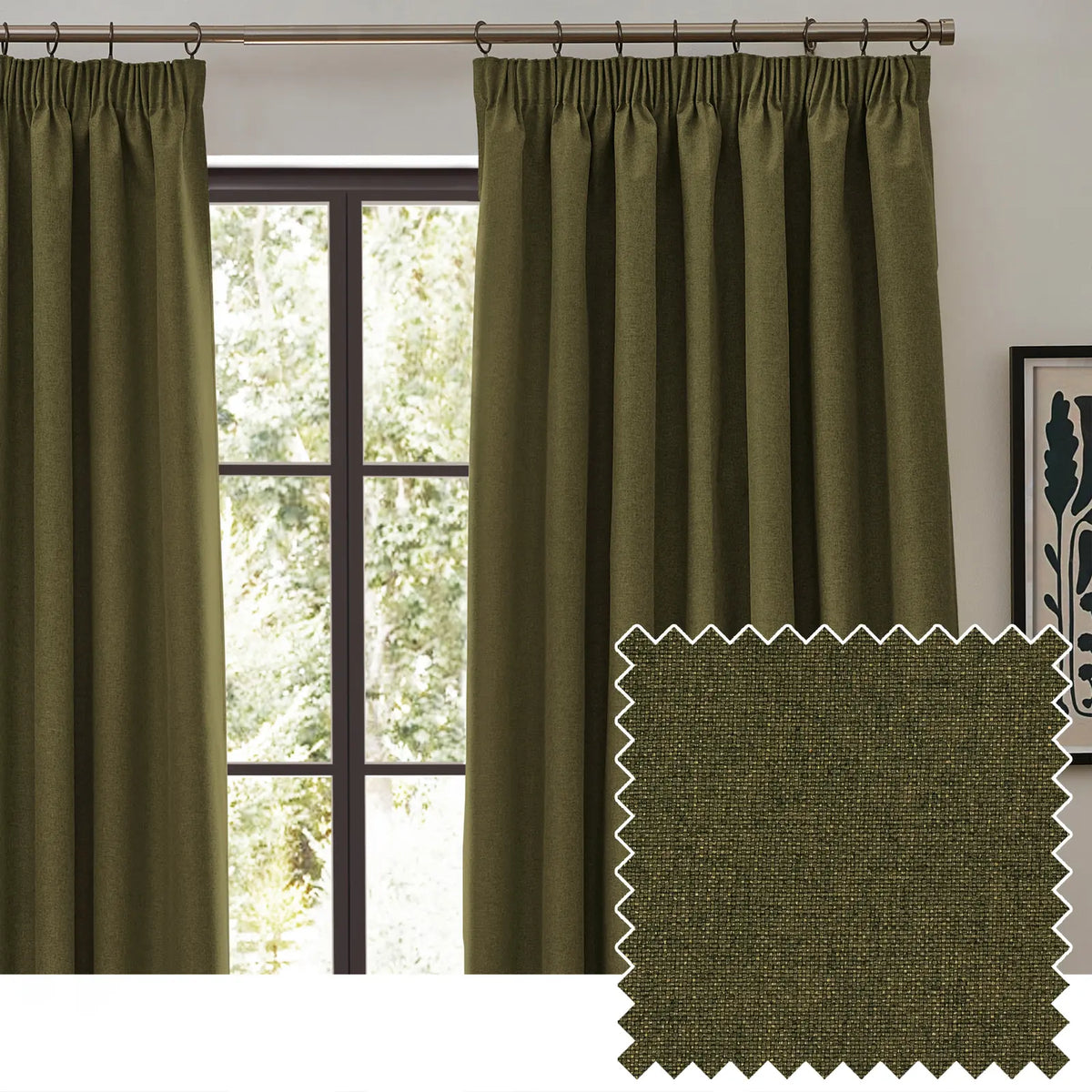 Dawn Lined Olive Thermal Blackout Pencil Pleat Curtains - additional product view 1